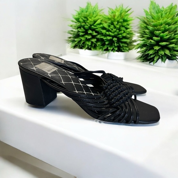 Dolce Vita Shoes - Dolce Vita Black Delana Woven Leather Sandals 7.5 Block Heel